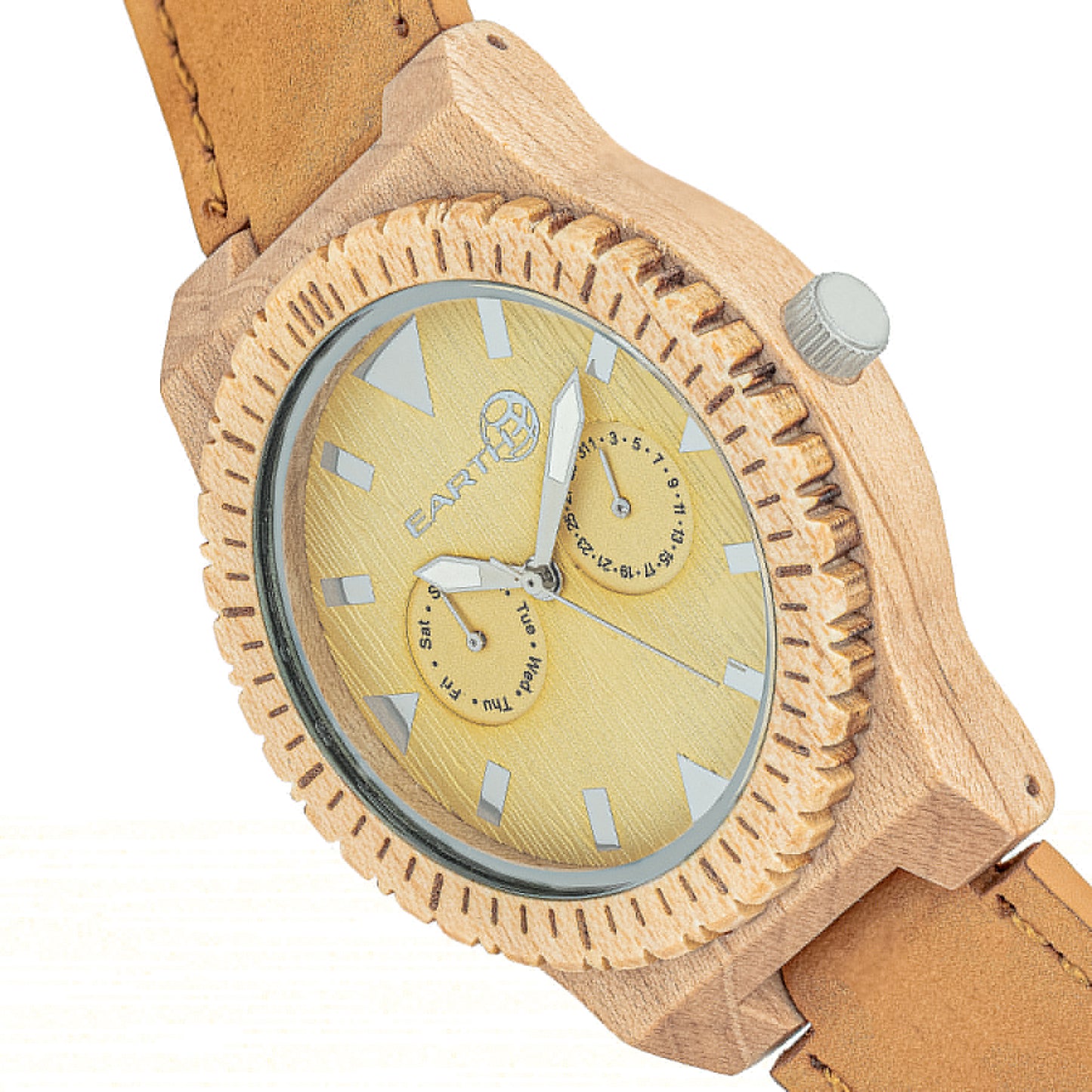 Earth Wood Hyperion Leather-Band Watch w/Day/Date - Khaki/Tan - ETHEW5901