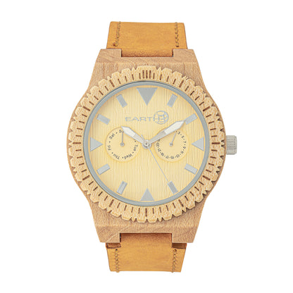 Earth Wood Hyperion Leather-Band Watch w/Day/Date