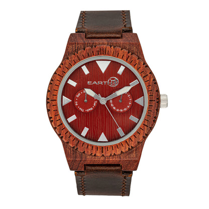 Earth Wood Hyperion Leather-Band Watch w/Day/Date