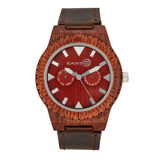 Earth Wood Hyperion Leather-Band Watch w/Day/Date - Red - ETHEW5903