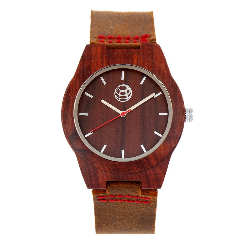 Earth Wood Aztec Leather-Band Watch