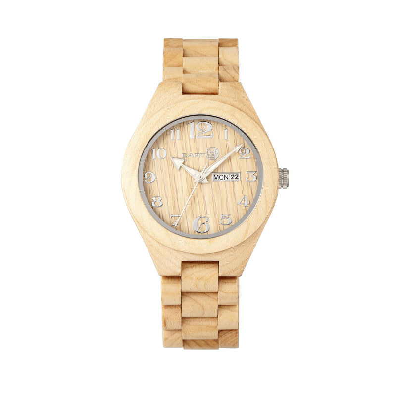 Earth Wood Sapwood Bracelet Watch w/Date